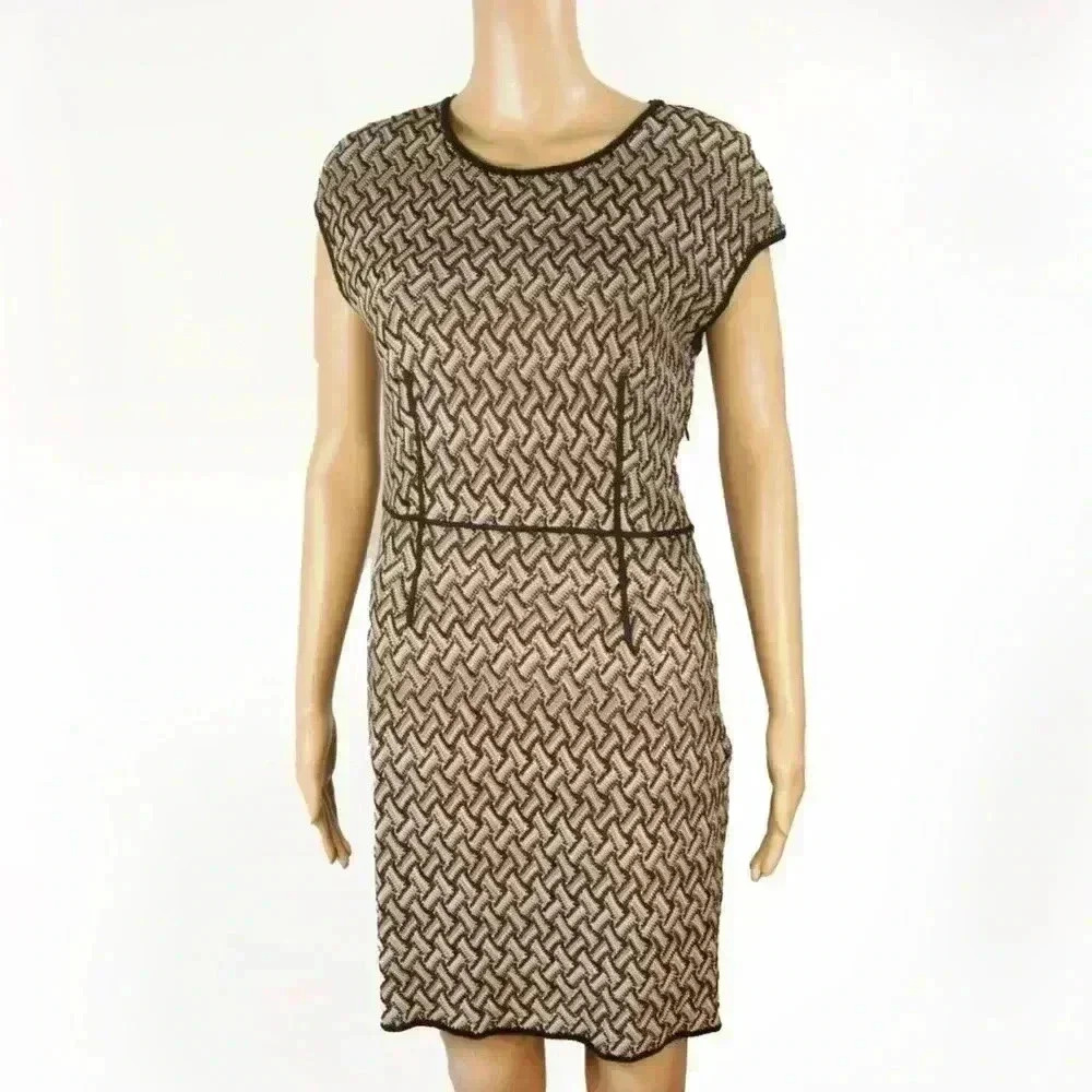 Vintage Missoni Italy Knit Retro Wool Knit Zig Zag Stripe Short Sleeve Dress